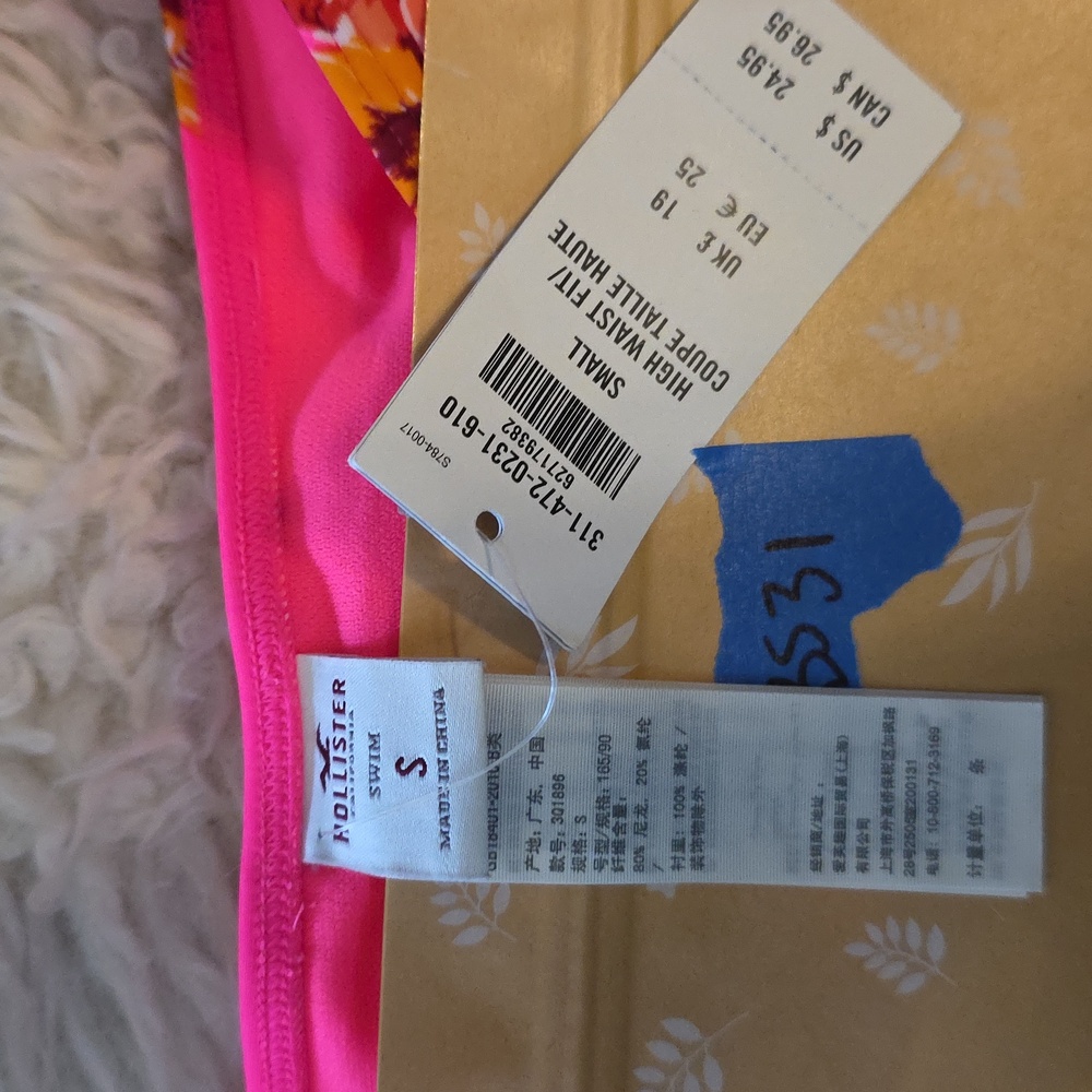NWT Hollister Pink Tropical Floral Bikini Bottoms High Waisted Size Small BS31 - Picture 4 of 4